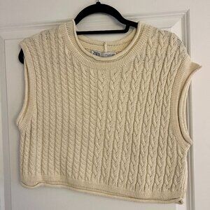 Zara Cropped Cable Knit Sweater Vest